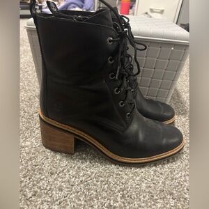 Timberland Black Leather Lace-Up Boots with Brown Heel